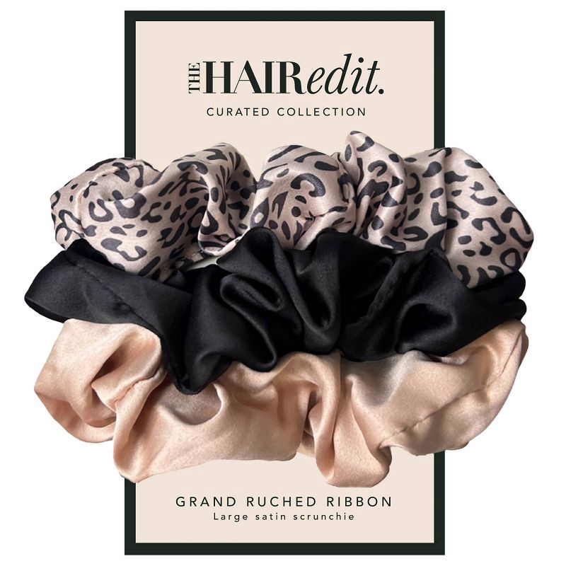 slide 2 of 7, The Hair Edit Grand Ruched Ribbon Satin Scrunchies - 3pk, 3 ct