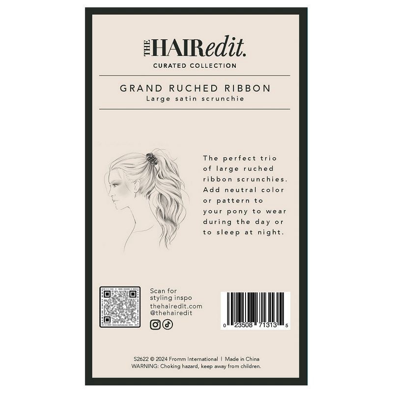 slide 7 of 7, The Hair Edit Grand Ruched Ribbon Satin Scrunchies - 3pk, 3 ct