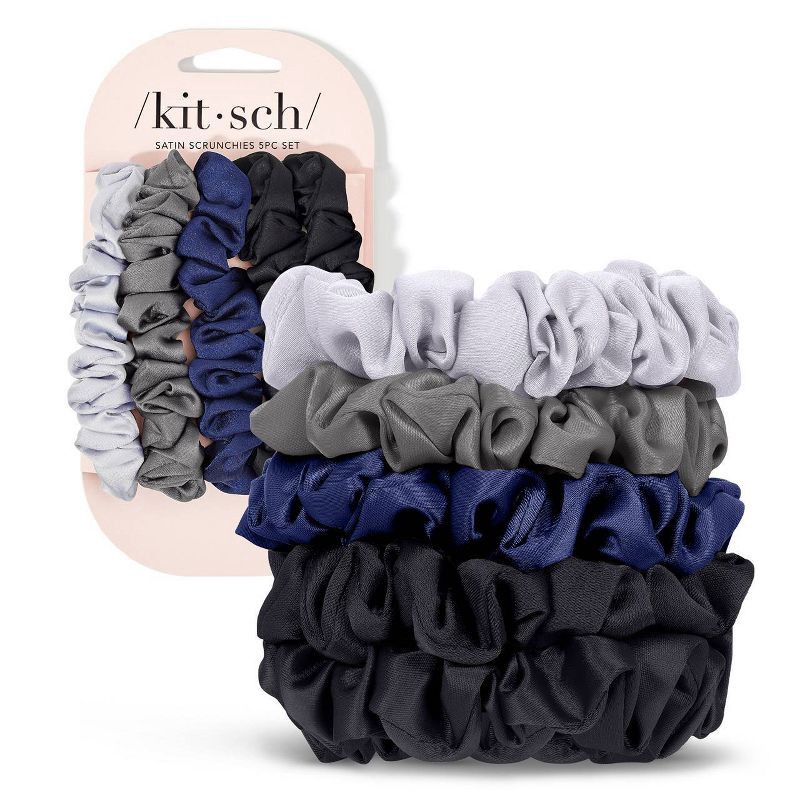 slide 1 of 5, Kitsch Women's Satin Petite Scrunchies - Midnight - 5ct, 5 ct