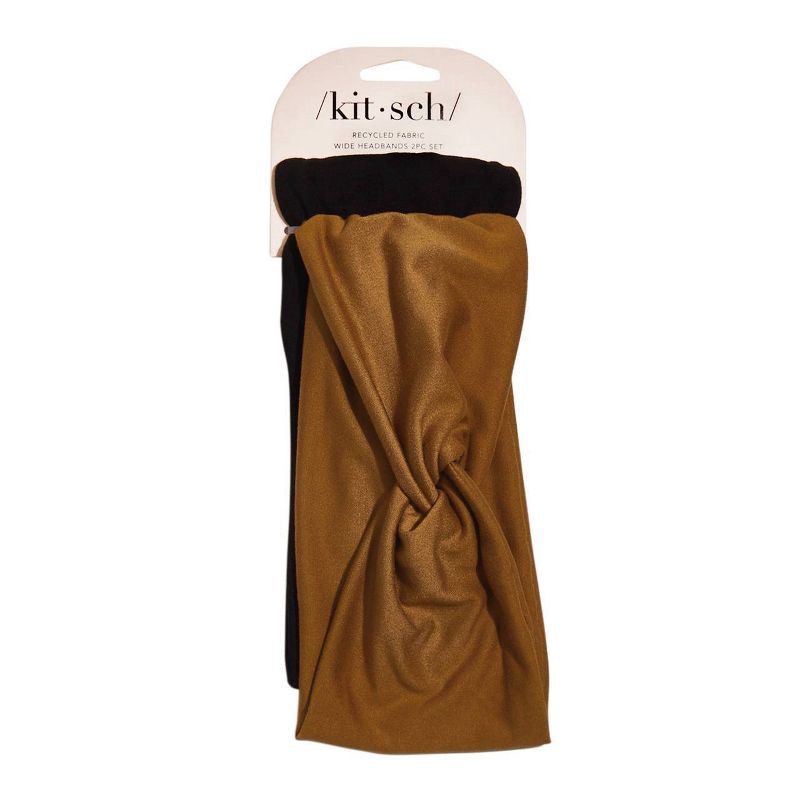 slide 3 of 6, Kitsch Recycled Fabric Wide Twist Headbands Set - Camel and Black - 2ct, 2 ct