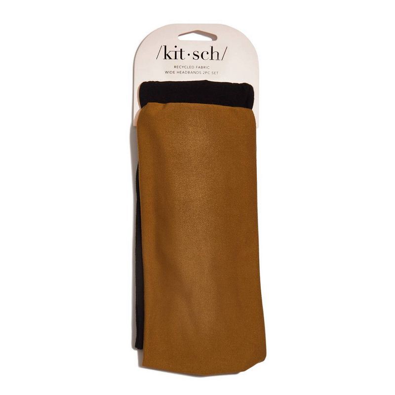 slide 4 of 6, Kitsch Recycled Fabric Wide Twist Headbands Set - Camel and Black - 2ct, 2 ct
