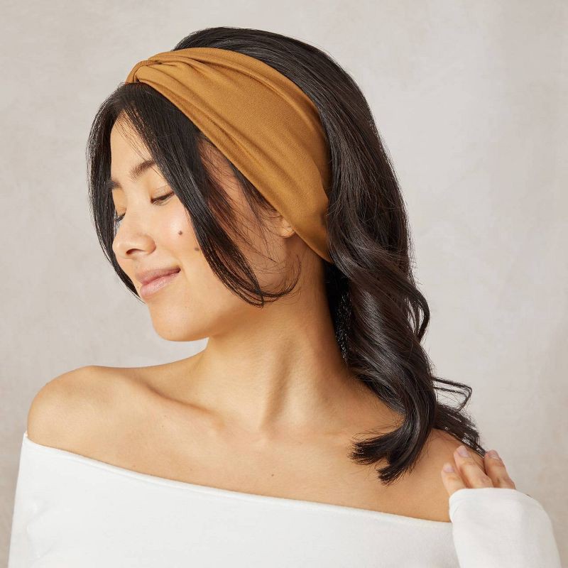 slide 5 of 6, Kitsch Recycled Fabric Wide Twist Headbands Set - Camel and Black - 2ct, 2 ct