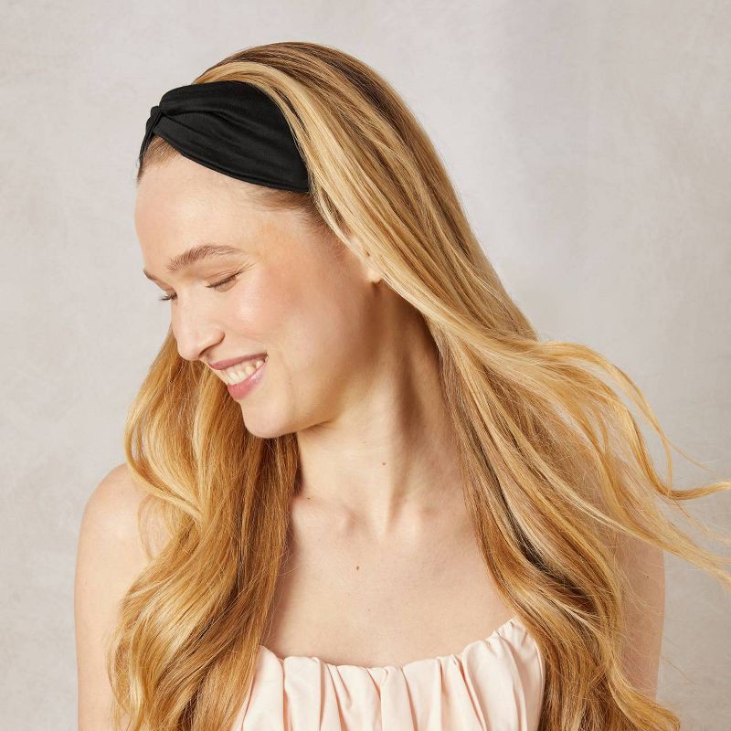 slide 6 of 6, Kitsch Recycled Fabric Wide Twist Headbands Set - Camel and Black - 2ct, 2 ct