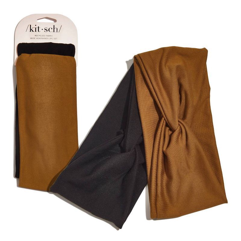 slide 1 of 6, Kitsch Recycled Fabric Wide Twist Headbands Set - Camel and Black - 2ct, 2 ct