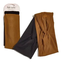 Kitsch Recycled Fabric Wide Twist Headbands Set - Camel and Black - 2ct
