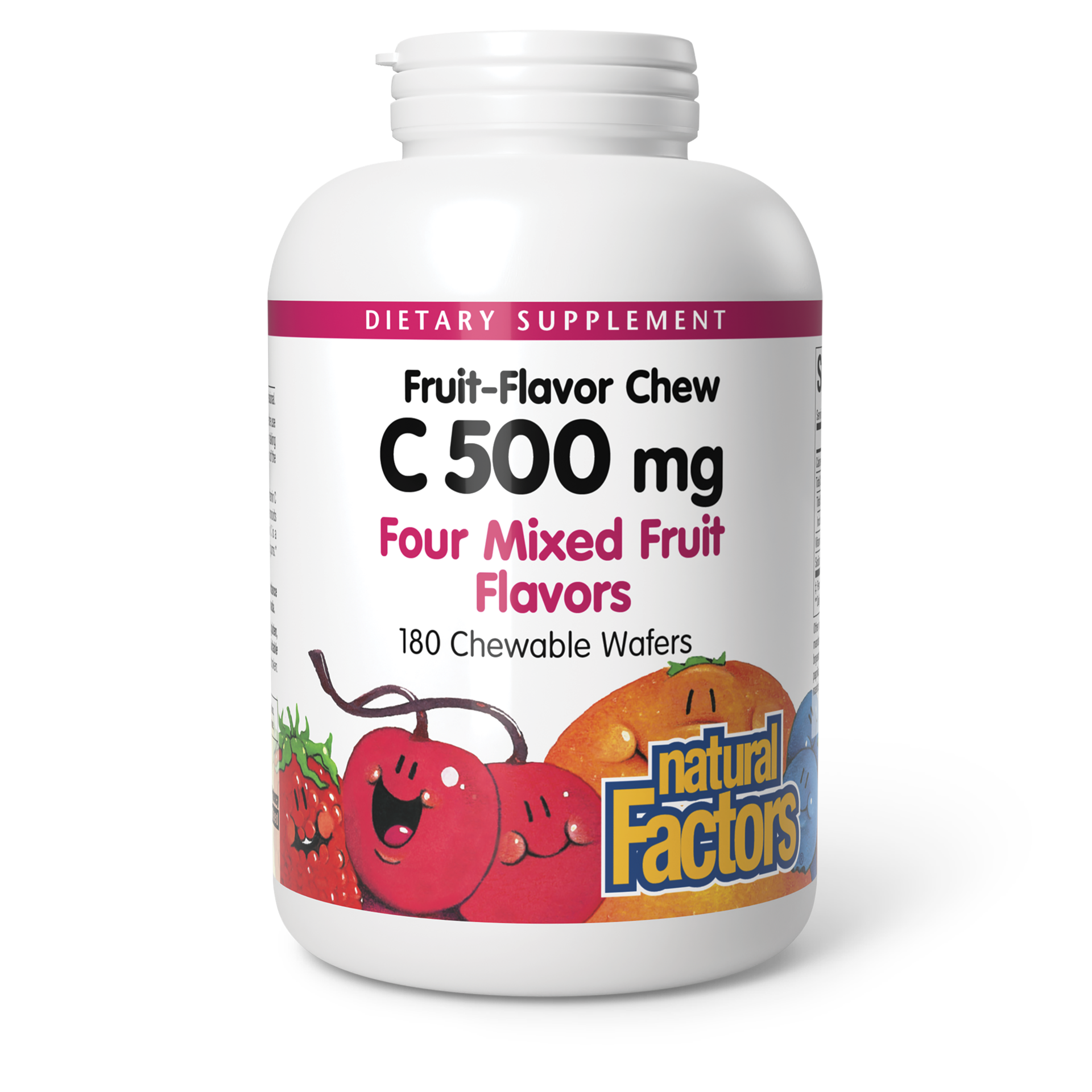 slide 1 of 2, Natural Factors Vitamin C Mixed Fruit Flavor Chewable Tablets, 180 ct