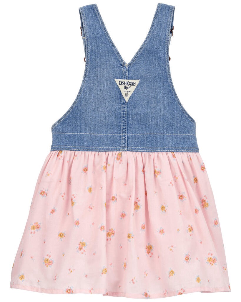 slide 3 of 3, Oshkosh Toddler Denim Floral-Print Jumper Dress Denim/Pink 5T, 1 ct