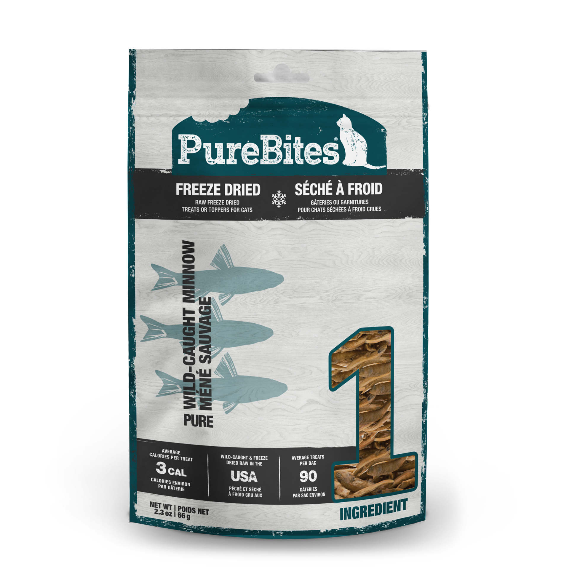 slide 1 of 5, PureBites Freeze Dried Minnow Cat Treats 66g | 1 Ingredient | Made in USA, 66 g