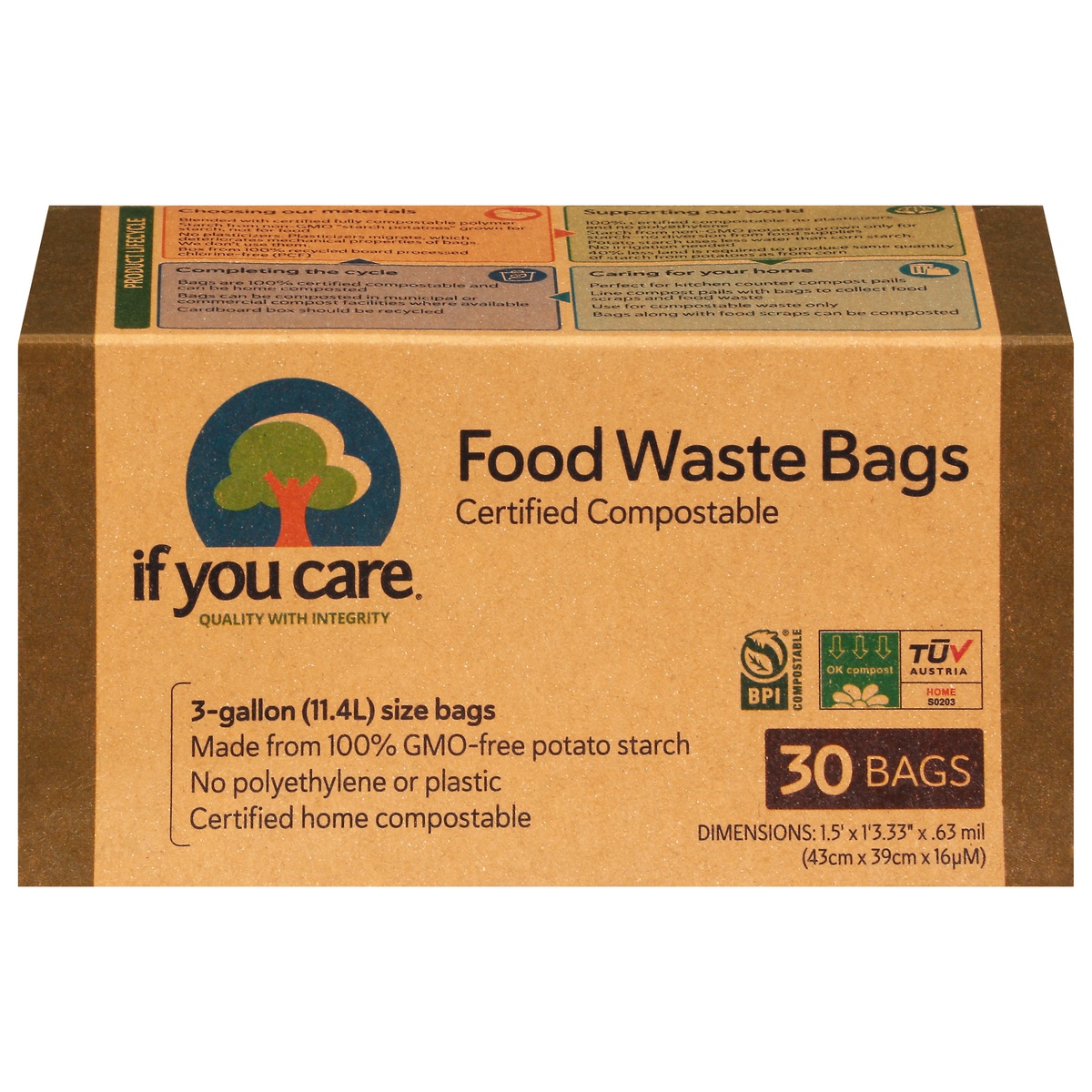 slide 1 of 1, If You Care 3 Gallon Certified Compostable Food Waste Bags, 30 ct