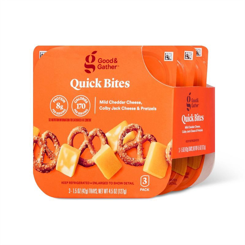 slide 1 of 4, Quick Bites Pretzels, Mild Cheddar Cheese & Colby Jack Cheese - 4.5oz/3ct - Good & Gather™, 3 ct; 4.5 oz