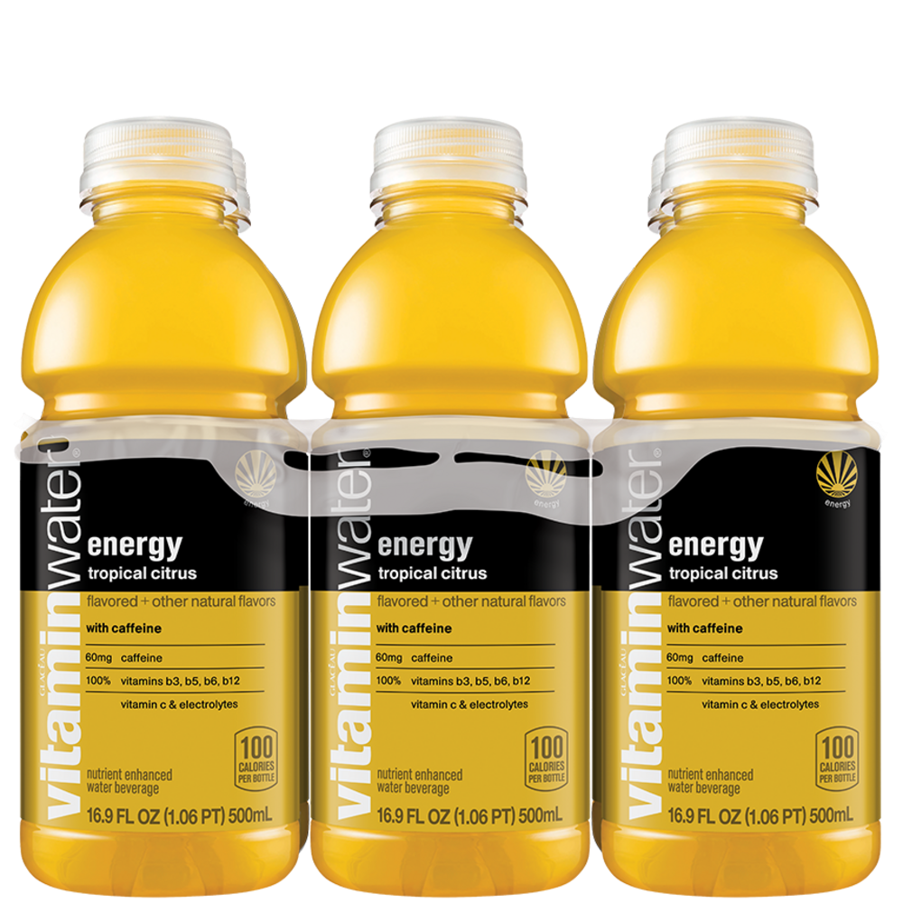 slide 1 of 1, vitaminwater energy, tropical citrus Bottles, 16.9 fl oz, 6 Pack, 6 ct
