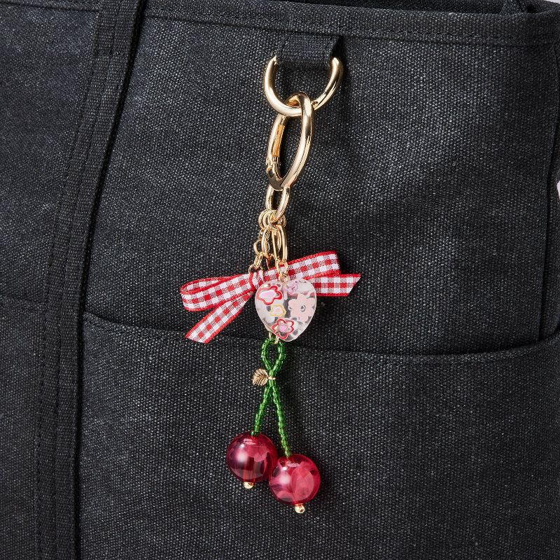 slide 2 of 3, Gingham Bow and Cherry Bag Charm - A New Day™ Red, 1 ct