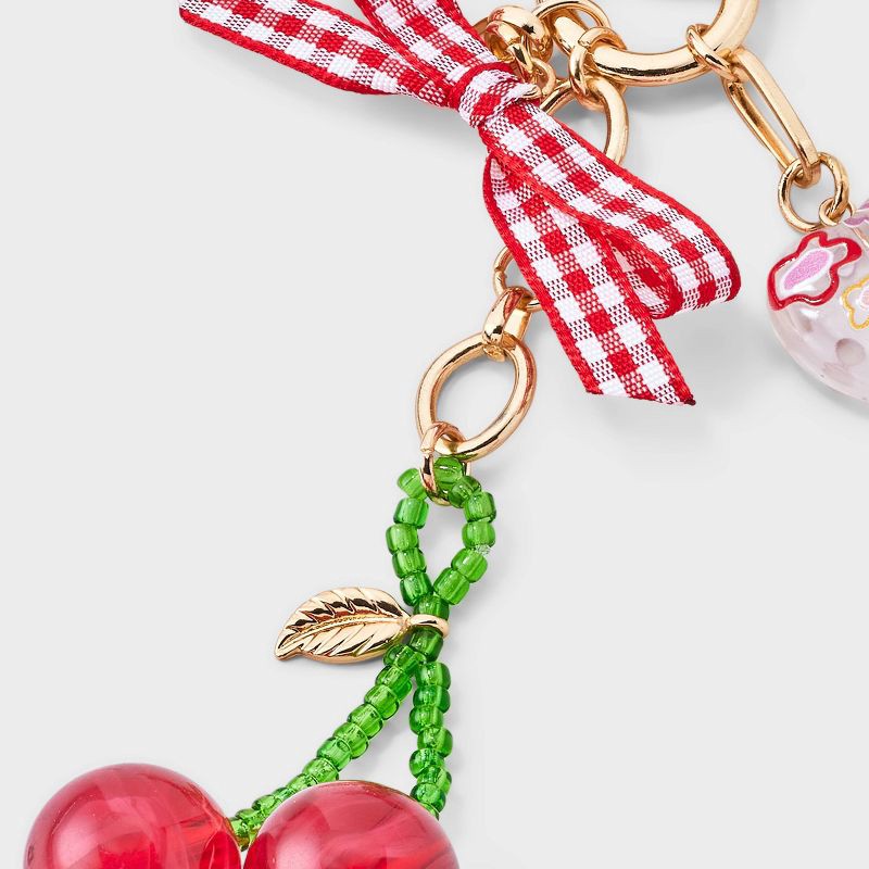 slide 3 of 3, Gingham Bow and Cherry Bag Charm - A New Day™ Red, 1 ct