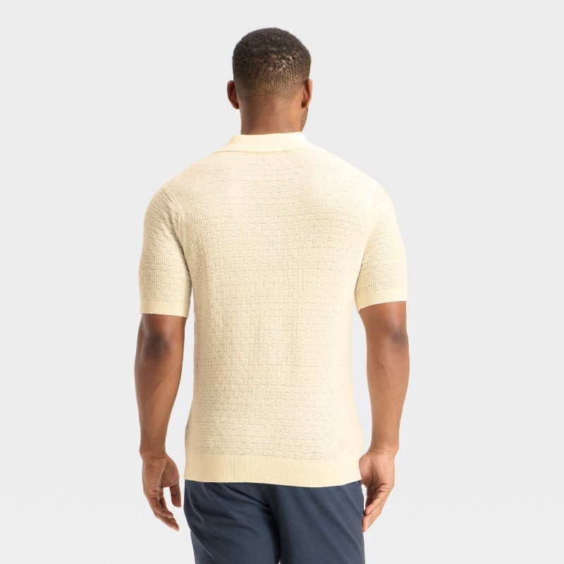 slide 2 of 3, Men's Textured Johnny Collar Sweater - Goodfellow & Co™ Cream XXL, 1 ct