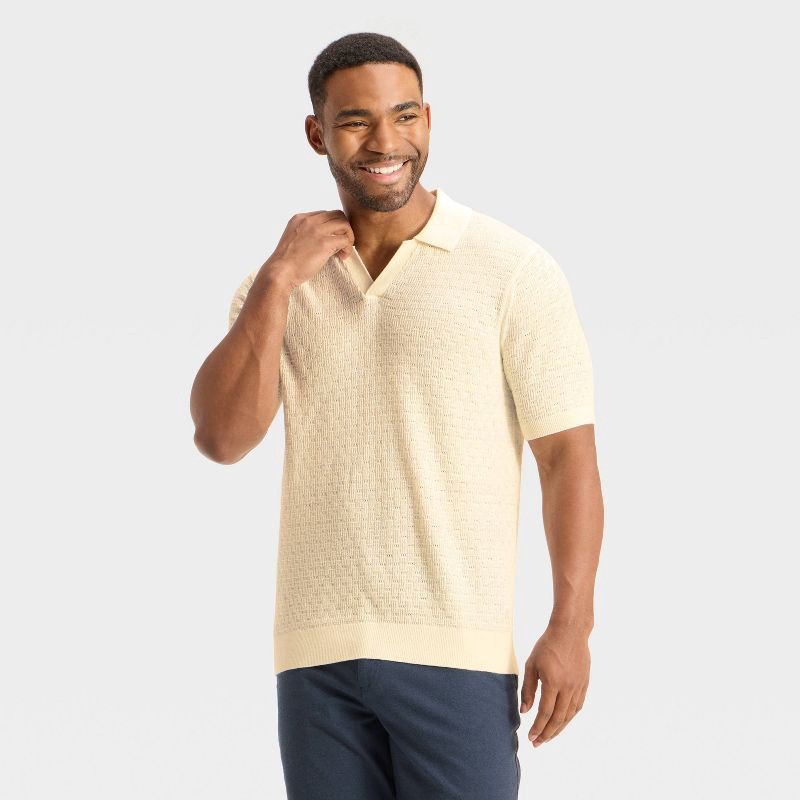 slide 1 of 3, Men's Textured Johnny Collar Sweater - Goodfellow & Co™ Cream XXL, 1 ct