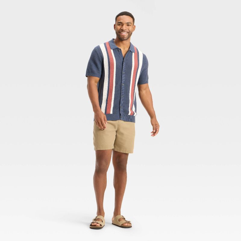 slide 3 of 3, Men's Striped Full Button Sweater - Goodfellow & Co™ Navy Blue L, 1 ct