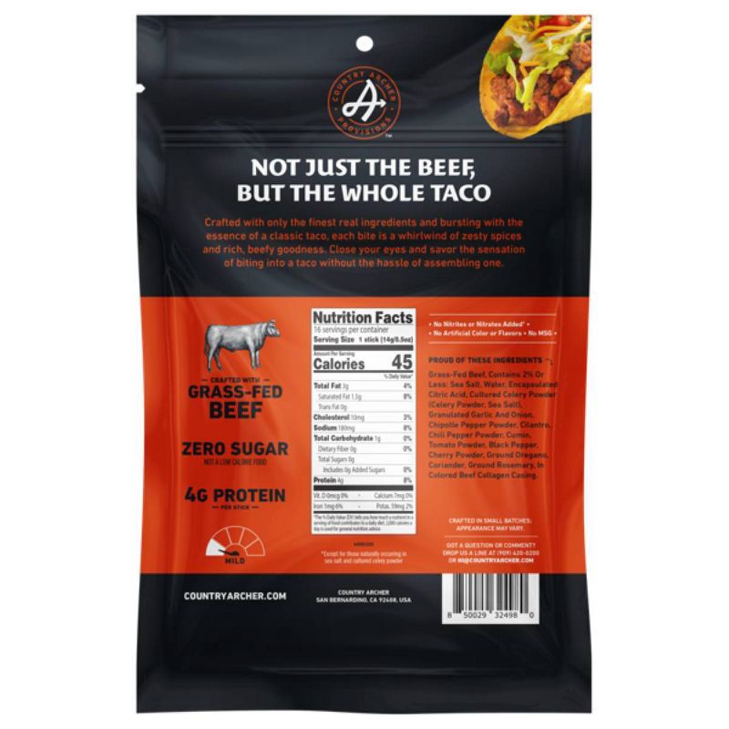 slide 2 of 5, Country Archer Jerky Co. Taco Mini Beef Sticks - 8oz/16ct, 16 ct; 8 oz