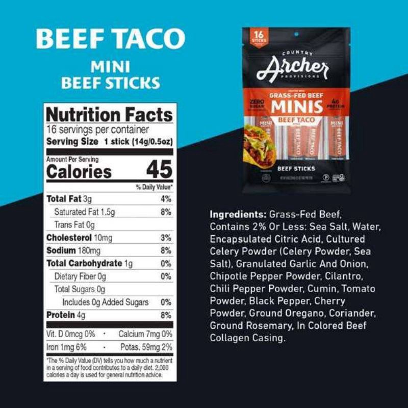 slide 3 of 5, Country Archer Jerky Co. Taco Mini Beef Sticks - 8oz/16ct, 16 ct; 8 oz