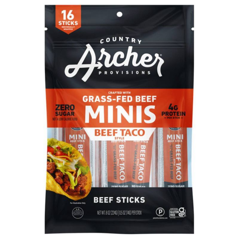 slide 1 of 5, Country Archer Jerky Co. Taco Mini Beef Sticks - 8oz/16ct, 16 ct; 8 oz