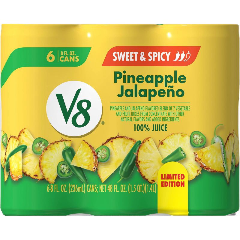 slide 1 of 7, V8 Juice Spicy Pineapple Jalapeno Juice - 6pk/8 fl oz Cans, 6 ct; 8 fl oz