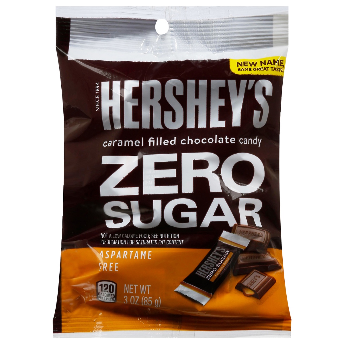 slide 1 of 2, Hershey's Sugar-Free Chocolate Filled w/Caramel, 3 oz