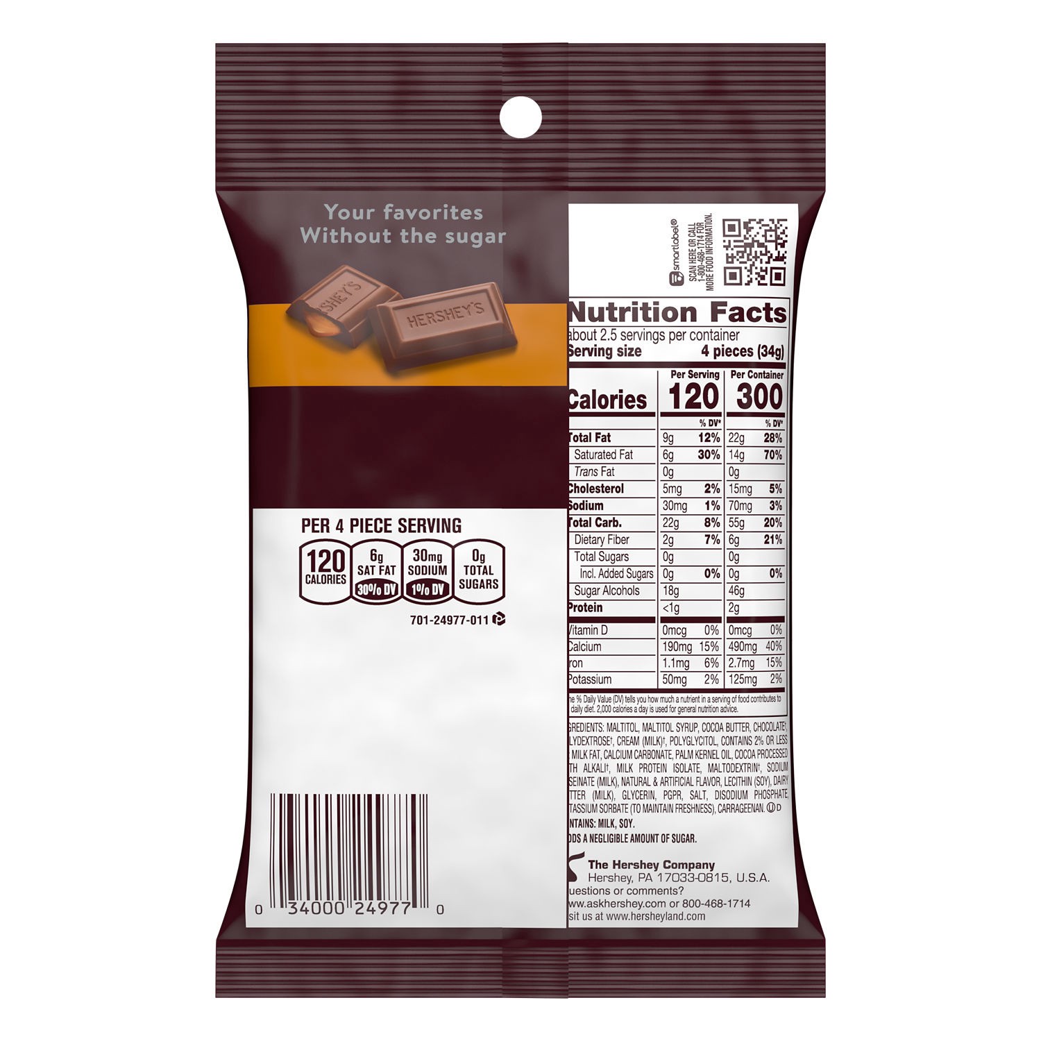 slide 6 of 9, Hershey's Zero Sugar Caramel Filled Chocolate Candy Bag, 3 oz, 3 oz