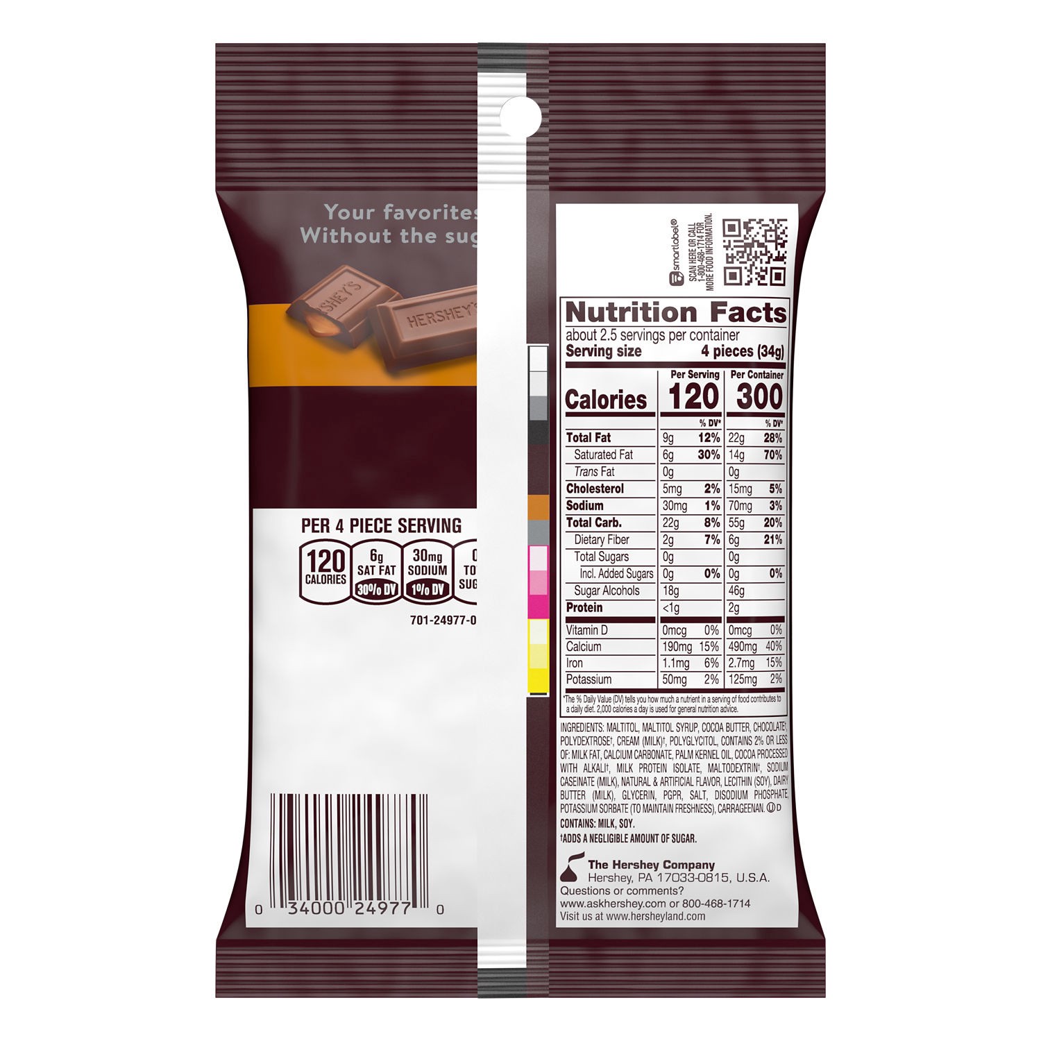 slide 7 of 9, Hershey's Zero Sugar Caramel Filled Chocolate Candy Bag, 3 oz, 3 oz