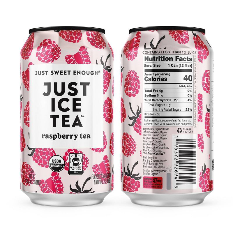 slide 2 of 7, JUST ICE TEA Raspberry Black Tea - 4pk/12 fl oz Cans, 4 ct; 12 fl oz
