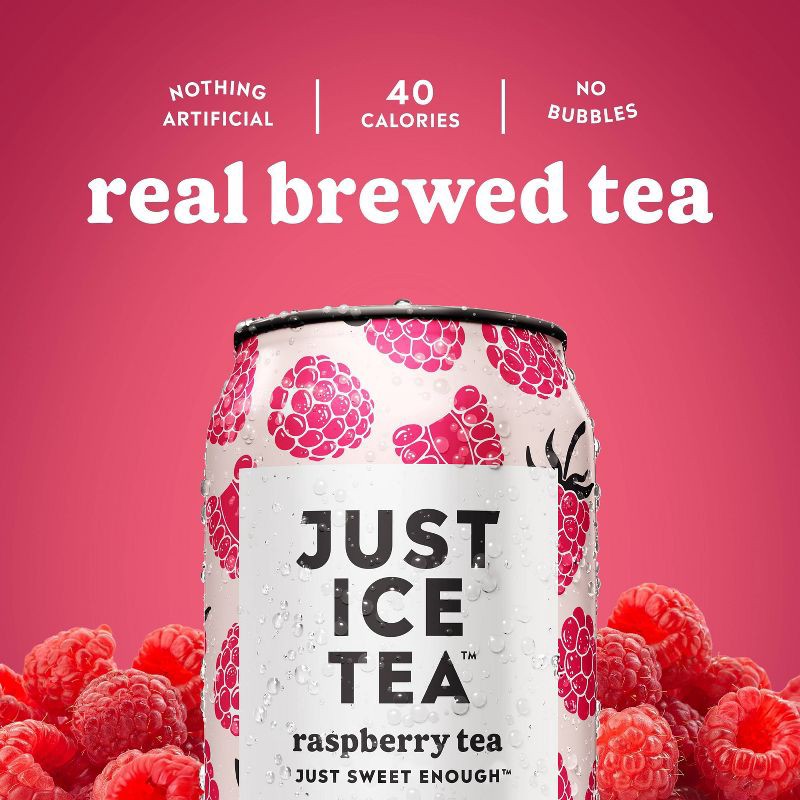 slide 3 of 7, JUST ICE TEA Raspberry Black Tea - 4pk/12 fl oz Cans, 4 ct; 12 fl oz