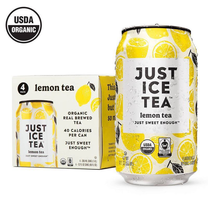 slide 2 of 8, JUST ICE TEA Lemon Black Tea - 4pk/12 fl oz Cans, 4 ct; 12 fl oz