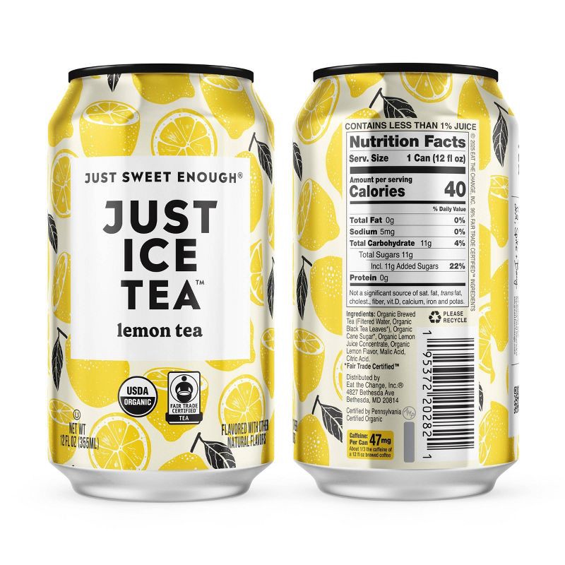 slide 2 of 8, JUST ICE TEA Lemon Black Tea - 4pk/12 fl oz Cans, 4 ct; 12 fl oz