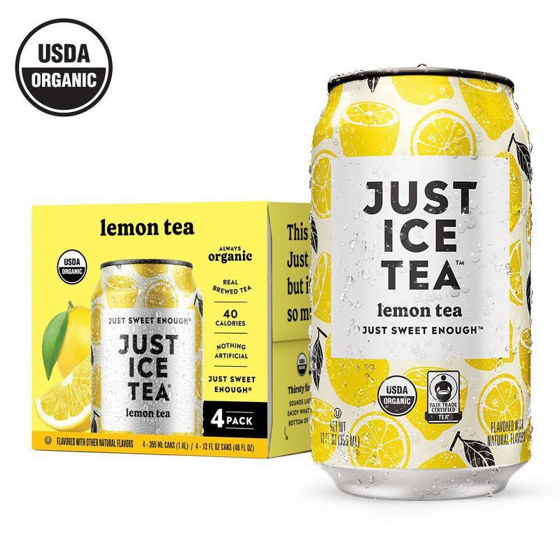 slide 1 of 8, JUST ICE TEA Lemon Black Tea - 4pk/12 fl oz Cans, 4 ct; 12 fl oz
