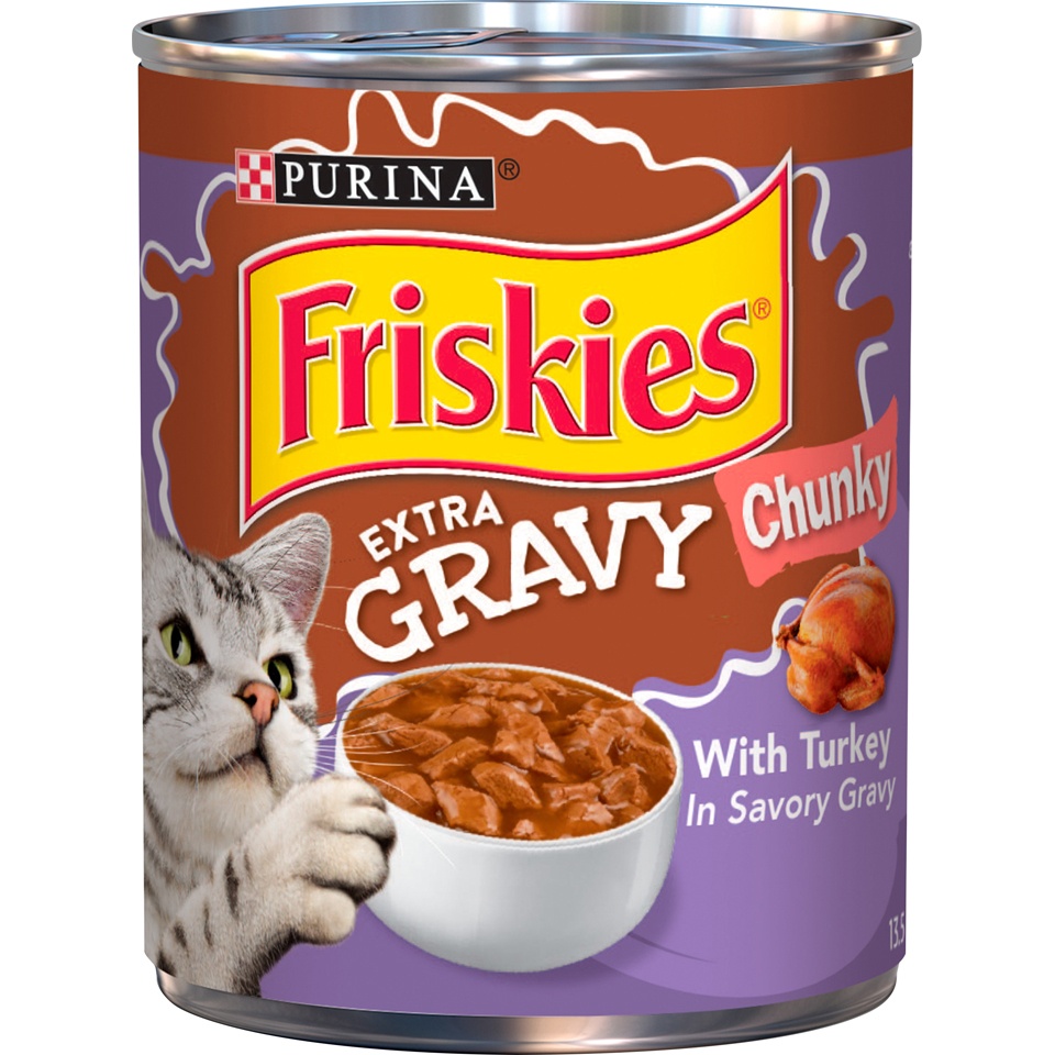 slide 1 of 1, Friskies Extra Gravy Chunky with Turkey in Savory Gravy Wet Cat Food, 13.5 oz