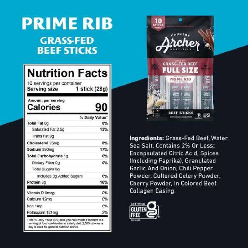 slide 3 of 4, Country Archer Jerky Co. Prime Rib Beef Sticks - 10oz/10ct, 10 ct; 10 oz