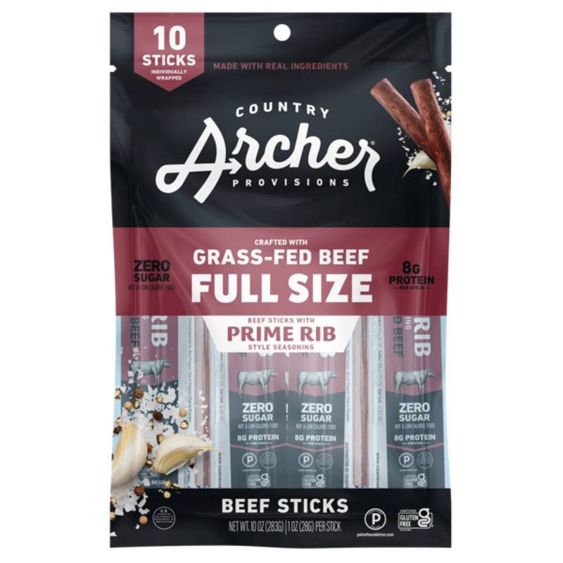 slide 1 of 4, Country Archer Jerky Co. Prime Rib Beef Sticks - 10oz/10ct, 10 ct; 10 oz