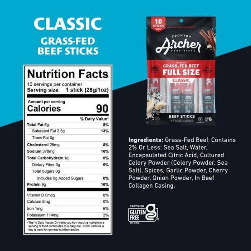 slide 3 of 4, Country Archer Jerky Co. Classic Beef Sticks - 10oz/10ct, 10 ct; 10 oz