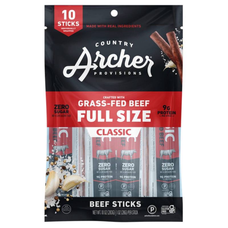 slide 1 of 4, Country Archer Jerky Co. Classic Beef Sticks - 10oz/10ct, 10 ct; 10 oz