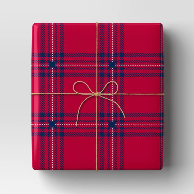 slide 2 of 3, 30" 25 sq ft Christmas Roll Wrap Red and Blue Plaid - Wondershop™, 25 sq ft