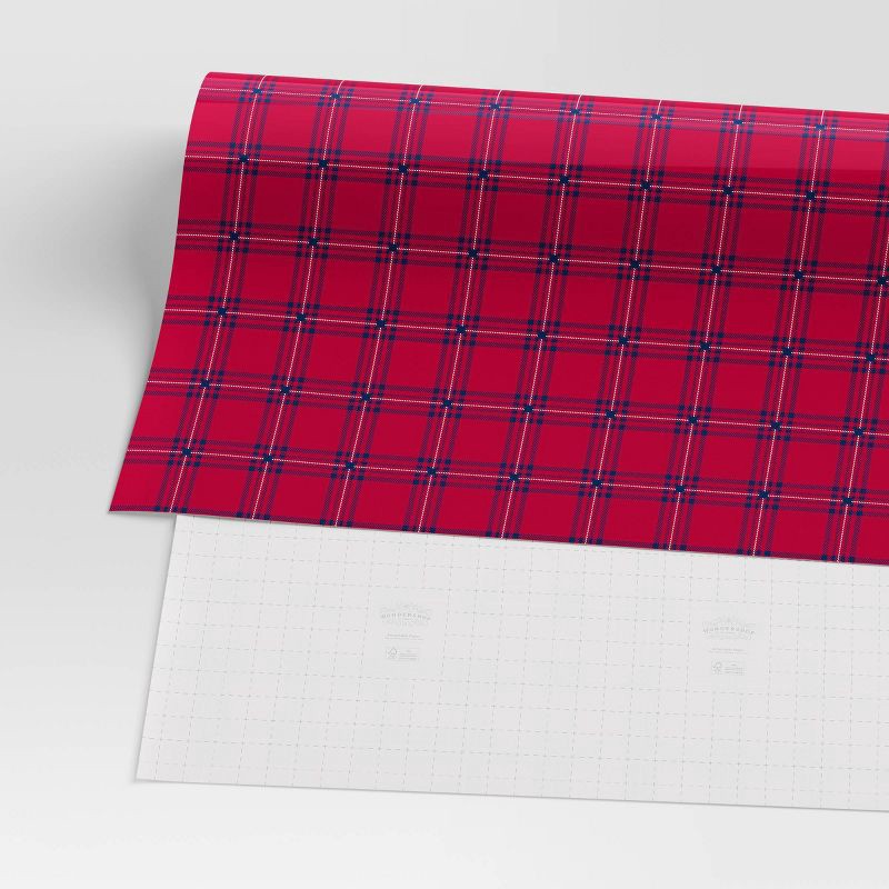 slide 3 of 3, 30" 25 sq ft Christmas Roll Wrap Red and Blue Plaid - Wondershop™, 25 sq ft