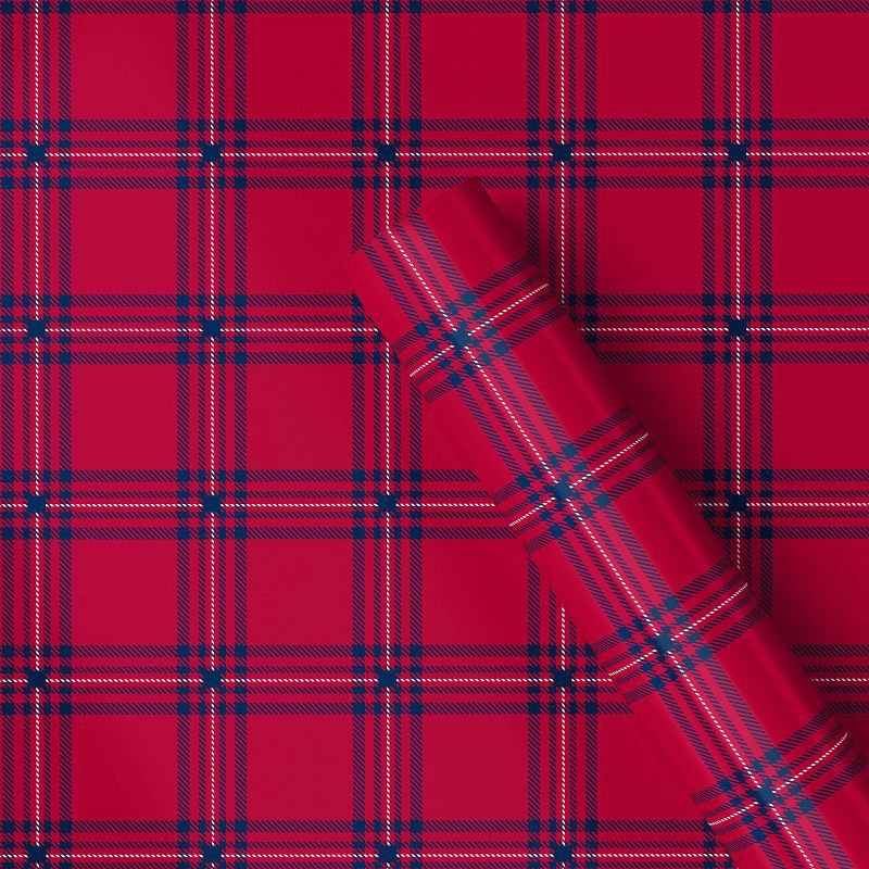 slide 1 of 3, 30" 25 sq ft Christmas Roll Wrap Red and Blue Plaid - Wondershop™, 25 sq ft