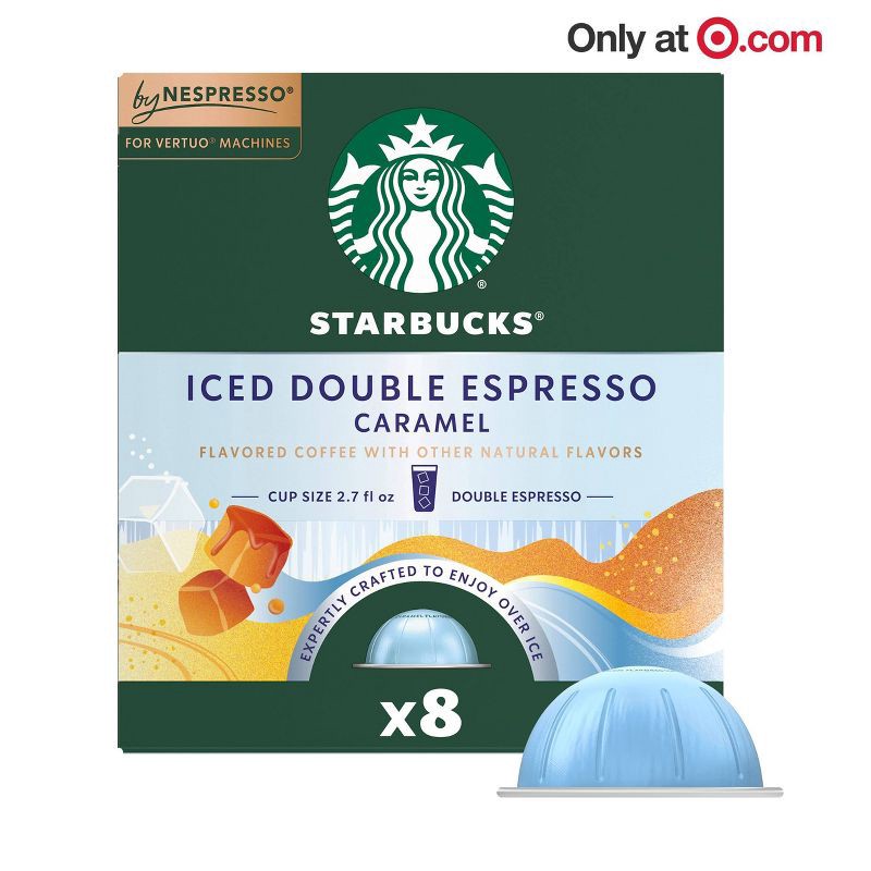 slide 2 of 9, Starbucks by Nespresso Vertuo Line Iced Double Espresso Caramel Flavored Light Roast Coffee Pods - 8ct, 8 ct