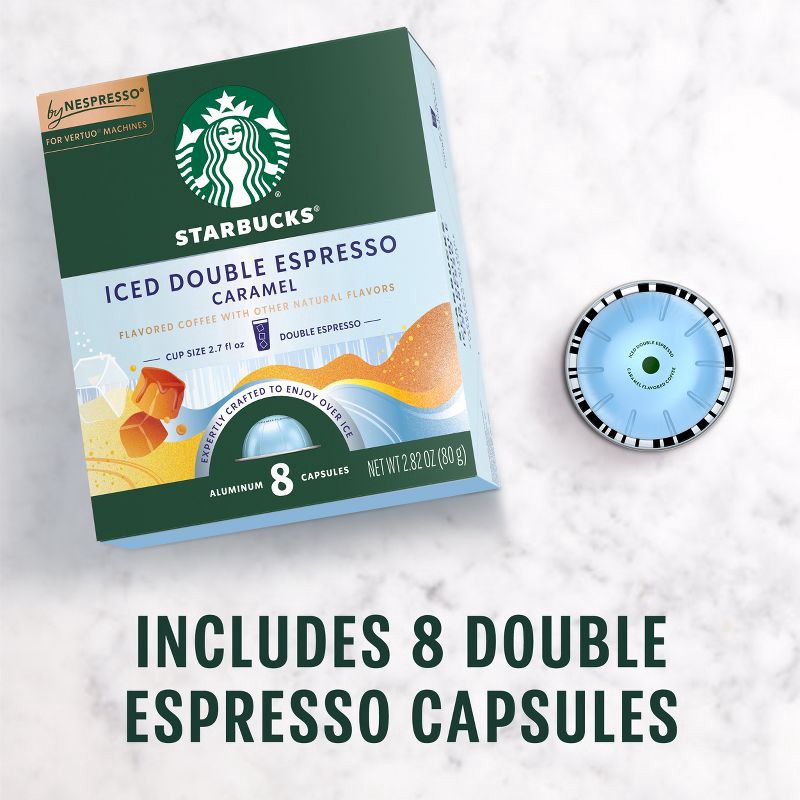 slide 4 of 9, Starbucks by Nespresso Vertuo Line Iced Double Espresso Caramel Flavored Light Roast Coffee Pods - 8ct, 8 ct