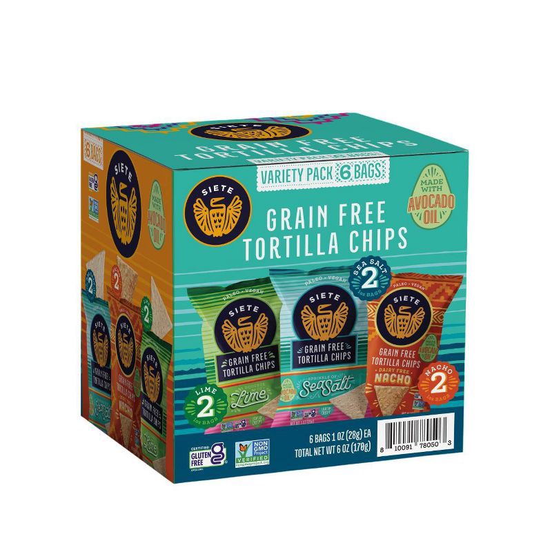 slide 1 of 6, Siete Tortilla Chip Variety Pack - 6oz/6pk, 6 ct; 6 oz