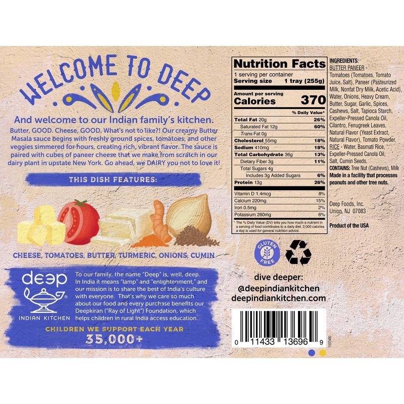 slide 2 of 4, Deep Indian Kitchen Gluten Free Frozen Butter Paneer with Rice - 9oz, 9 oz