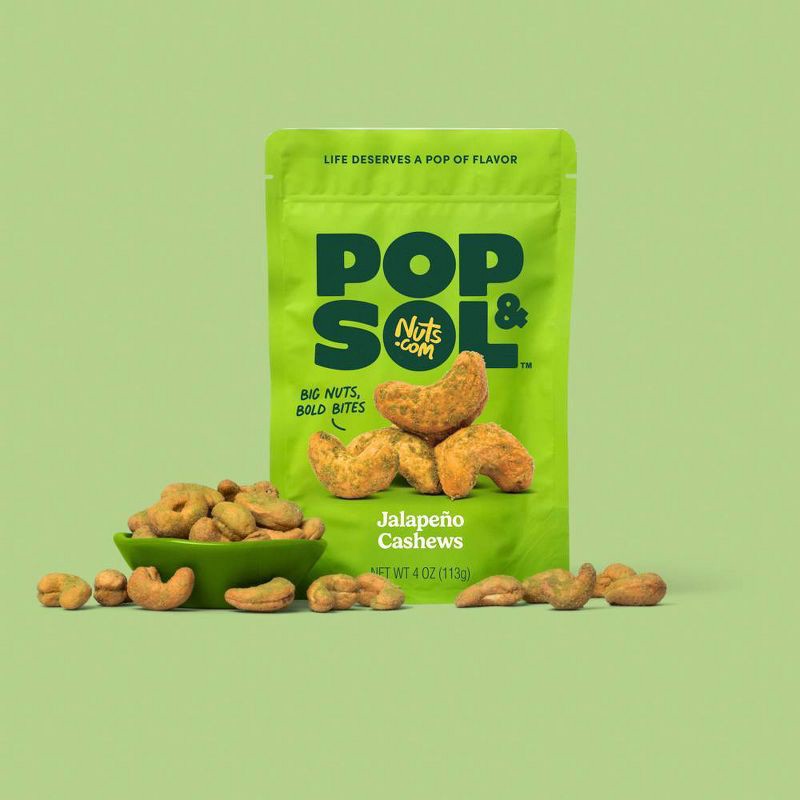 slide 4 of 4, Pop & Sol by Nuts.com Jalapeno Cashews - 4oz, 4 oz