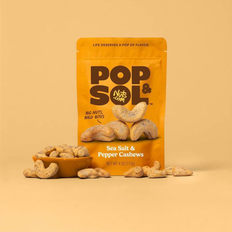 slide 4 of 5, Pop & Sol by Nuts.com Sea Salt & Pepper Cashews - 4oz, 4 oz