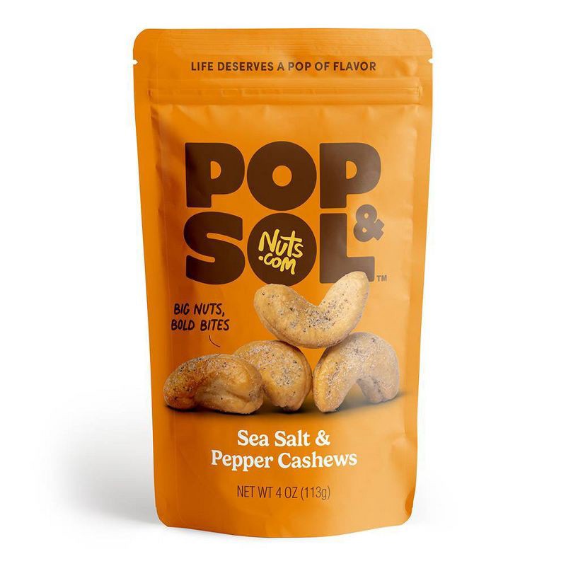 slide 1 of 5, Pop & Sol by Nuts.com Sea Salt & Pepper Cashews - 4oz, 4 oz
