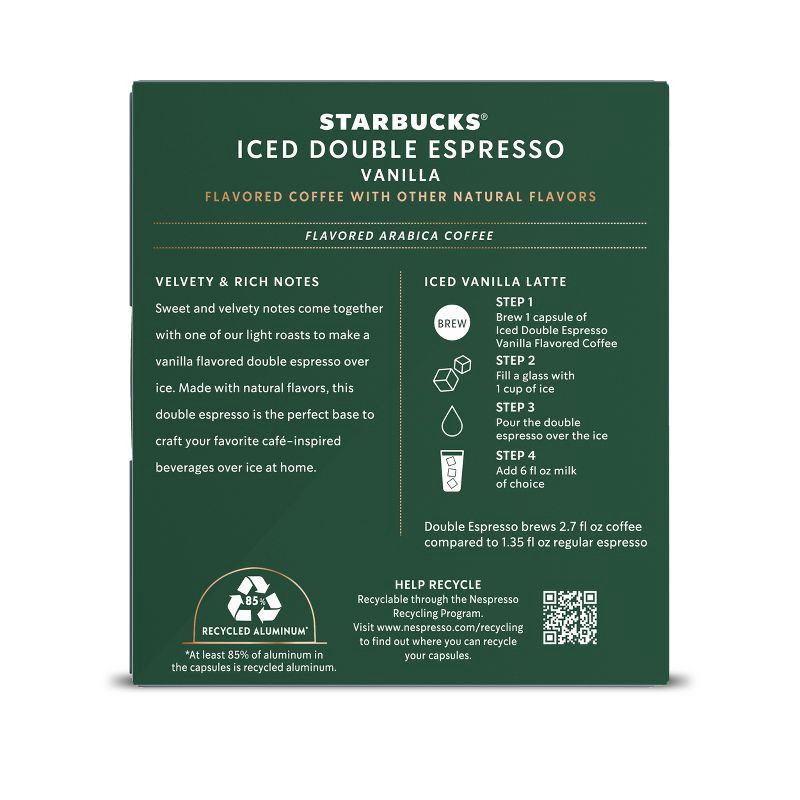 slide 8 of 8, Starbucks by Nespresso Vertuo Line Iced Double Espresso Vanilla Flavored Light Roast Coffee Pods - 8ct, 8 ct