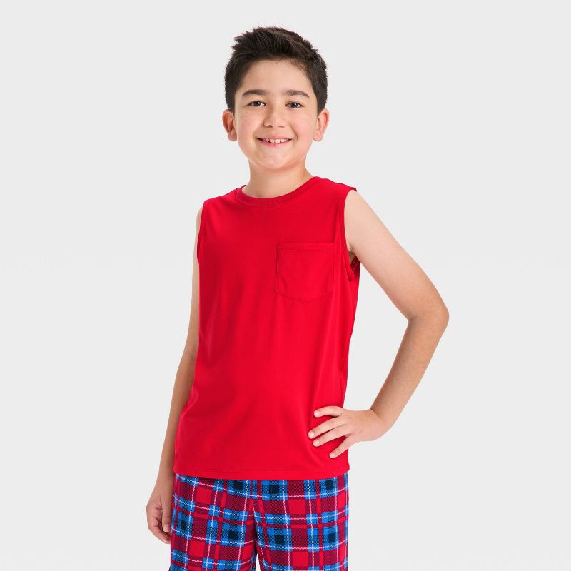 slide 3 of 4, Boys' 2pc Plaid Tank Top and Pajama Set - Cat & Jack™ Red L, 2 ct