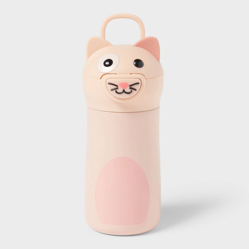 slide 1 of 3, Kids' 10 fl oz Cat Animal Water Bottle - Pillowfort™, 10 fl oz